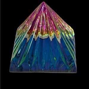 Iris Arc Rainbow Pyramid Glass Paperweight